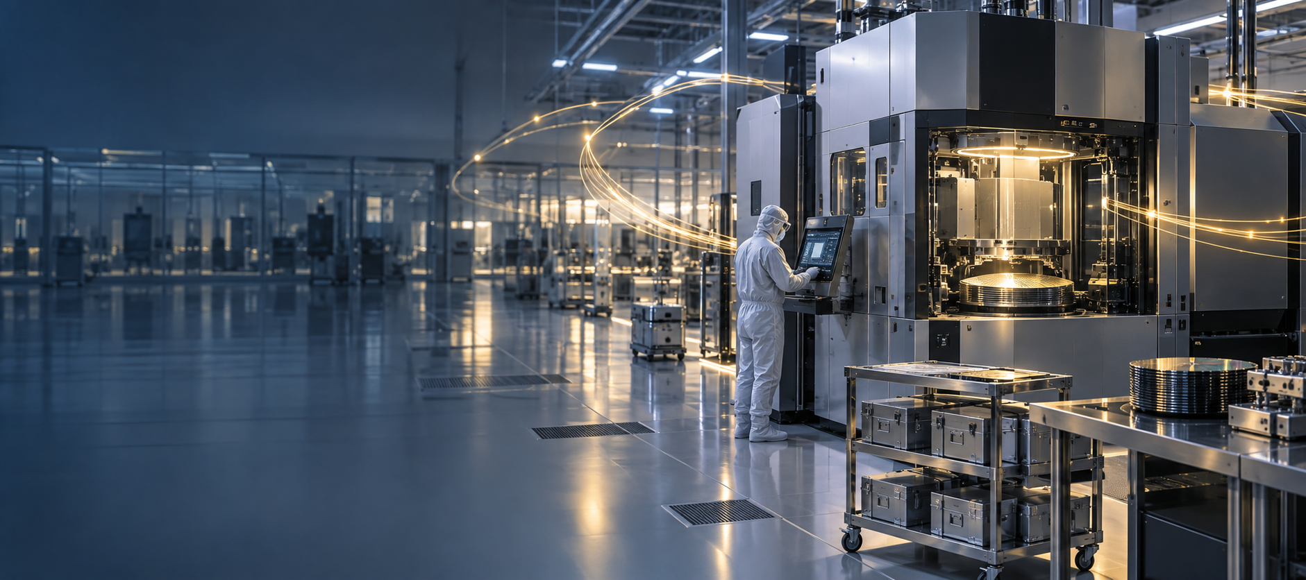 Semiconductor fabrication equipment with field-service engineering, spare-parts logistics and diagnostic data flows.