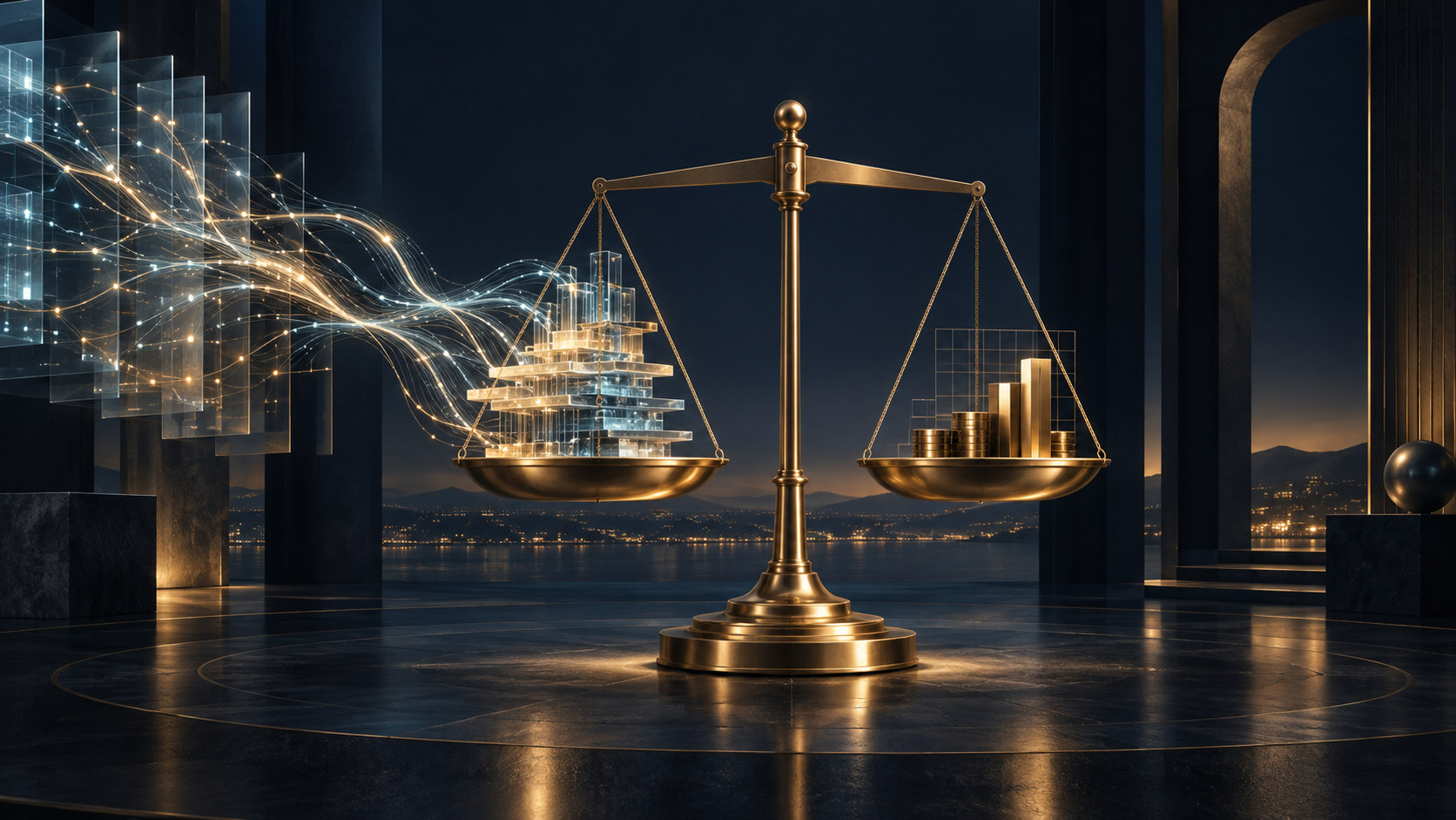 A premium enterprise software control room balancing reasoning depth, customer value, gross margin and valuation.