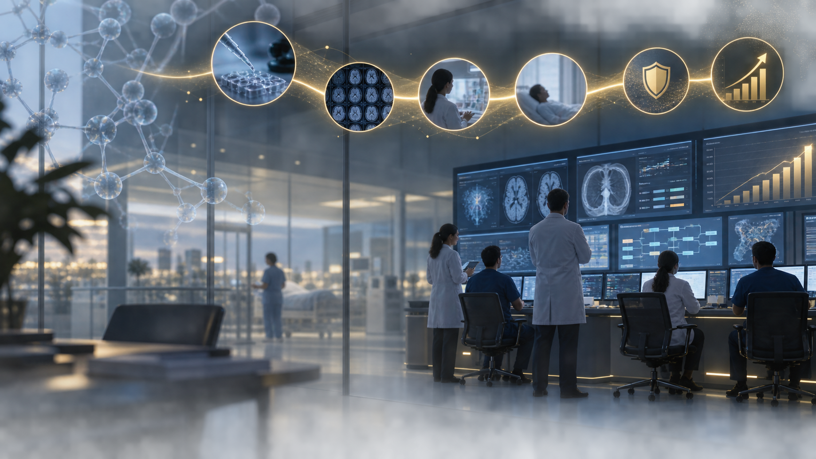 A sophisticated clinical command centre connecting prospective evidence, clinician workflow, patient outcomes and investment valuation.
