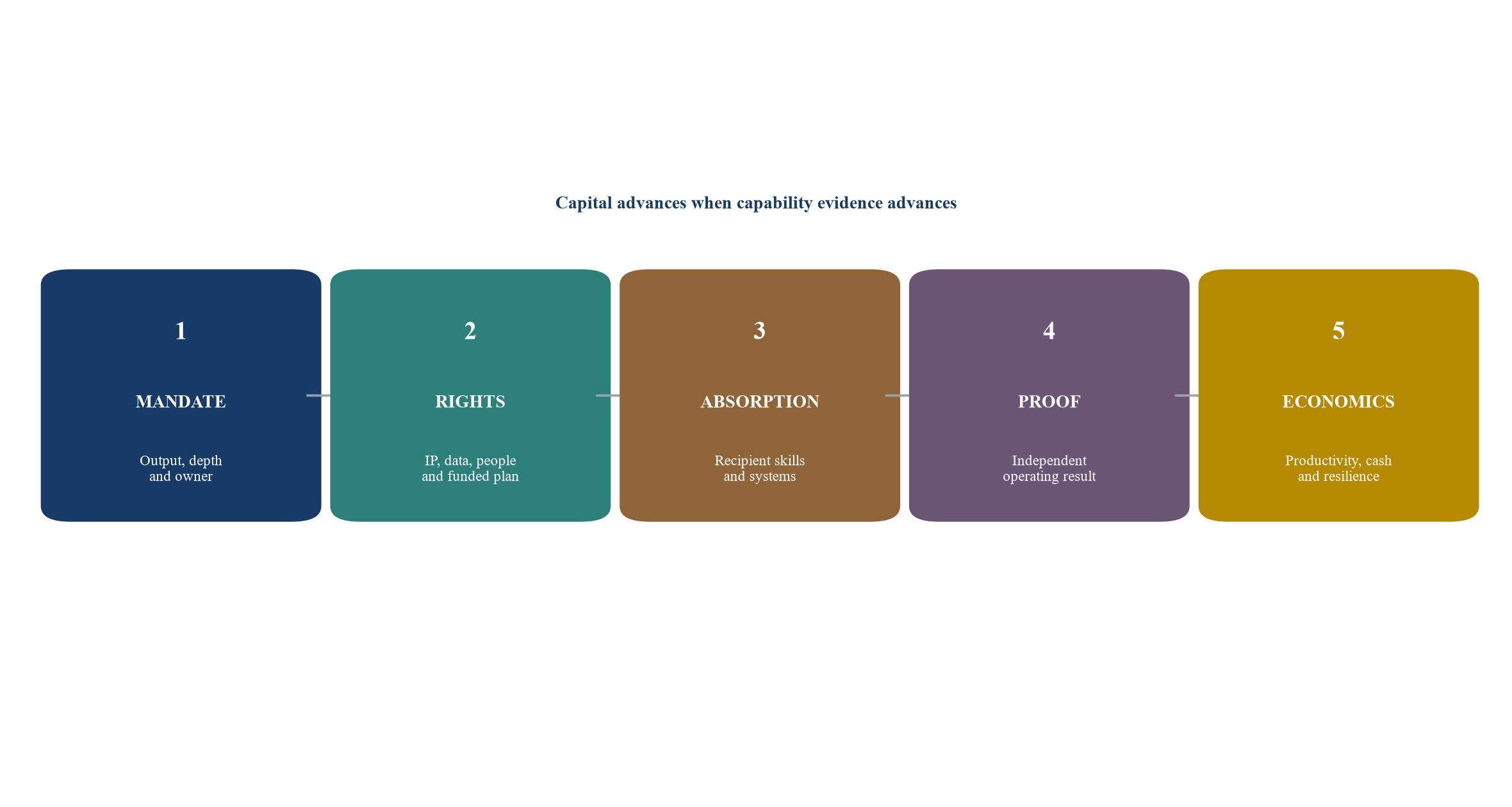 Figure 3. Five gates for capability-mandate capital