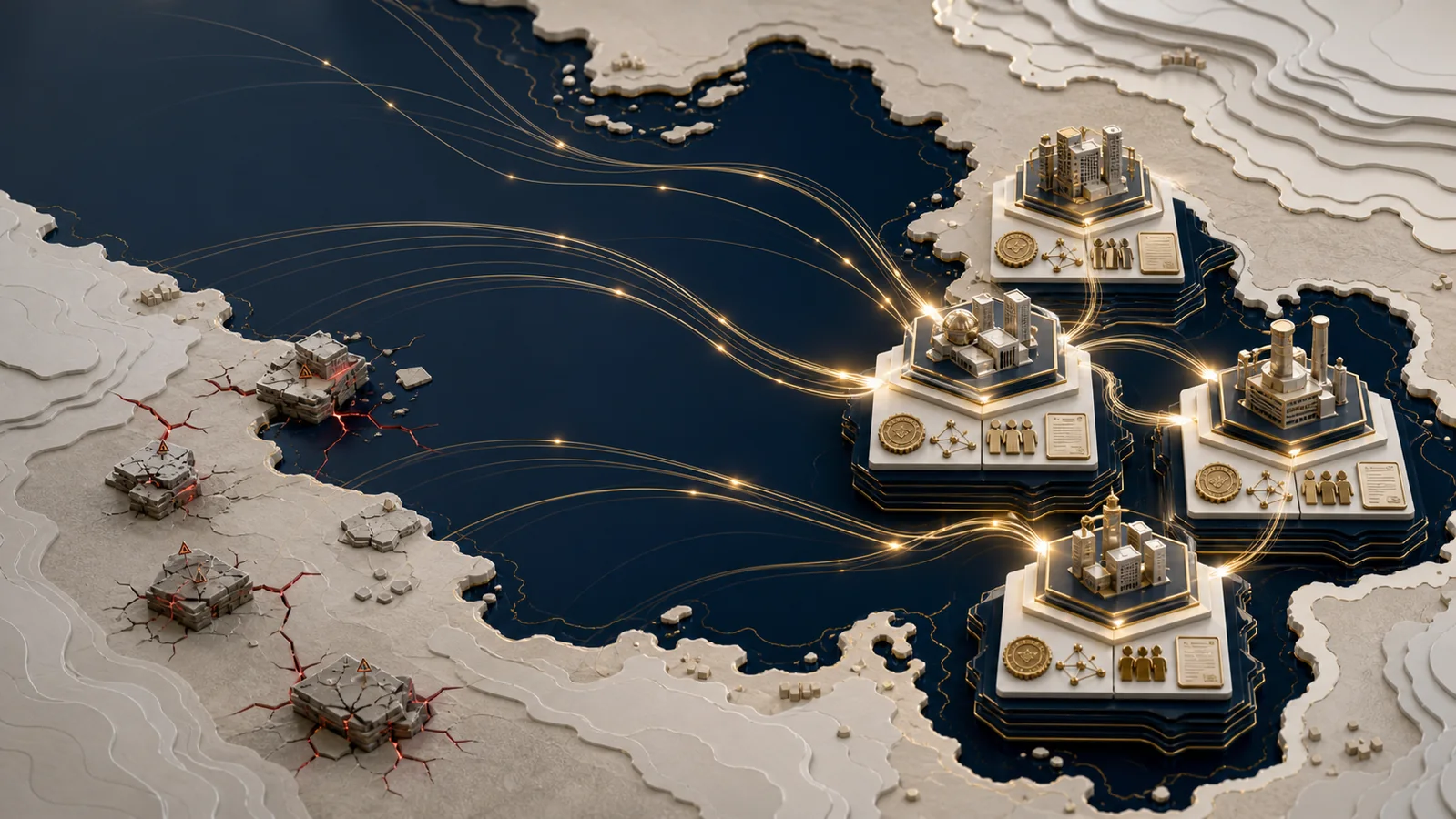 Golden capital routes converge on verified Gulf enterprises while fragile targets reveal hidden fault lines