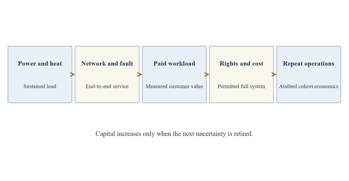 Figure 3. Proposed evidence path from orbital prototype to financeable service
