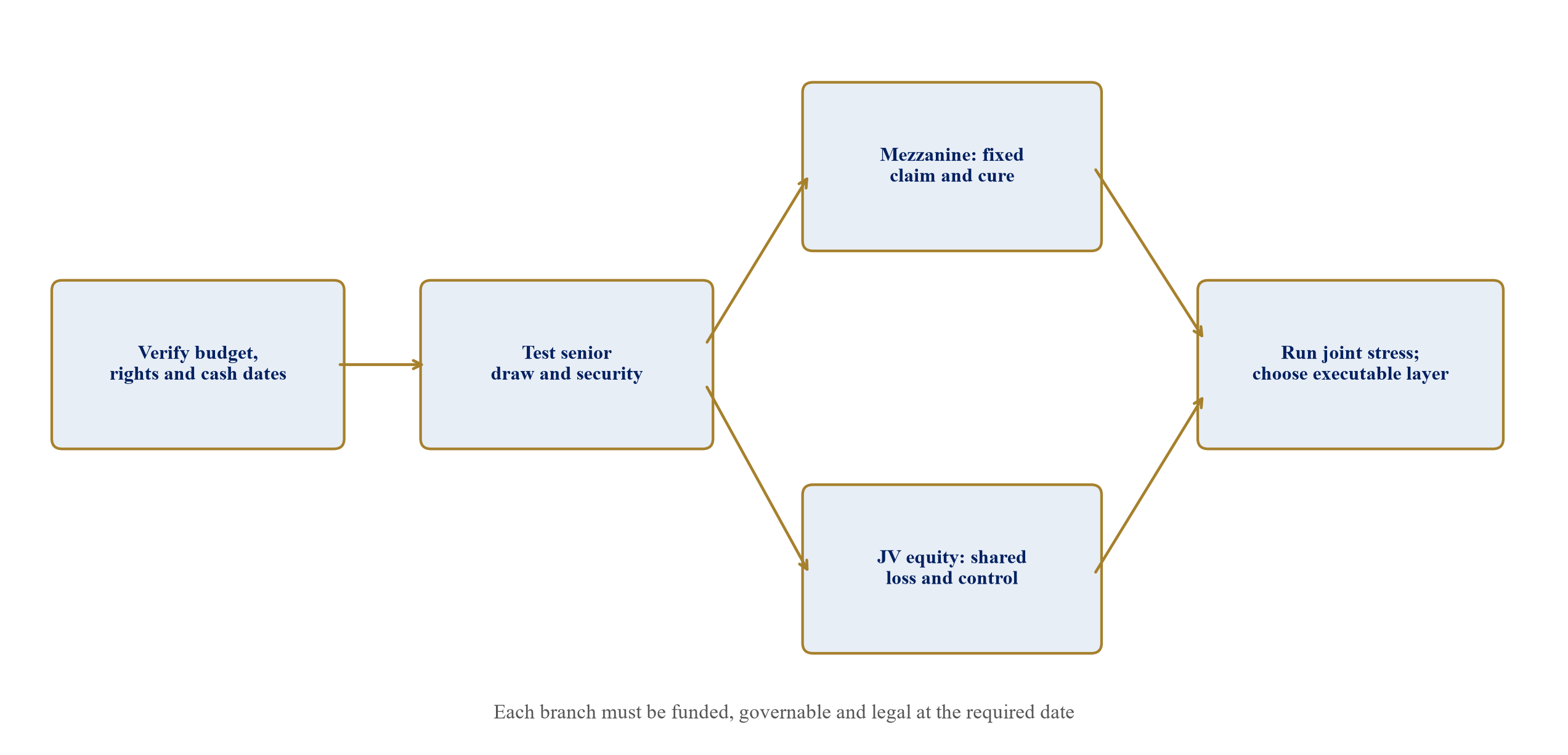 Figure 3. Capital-layer choice after the two completion gates