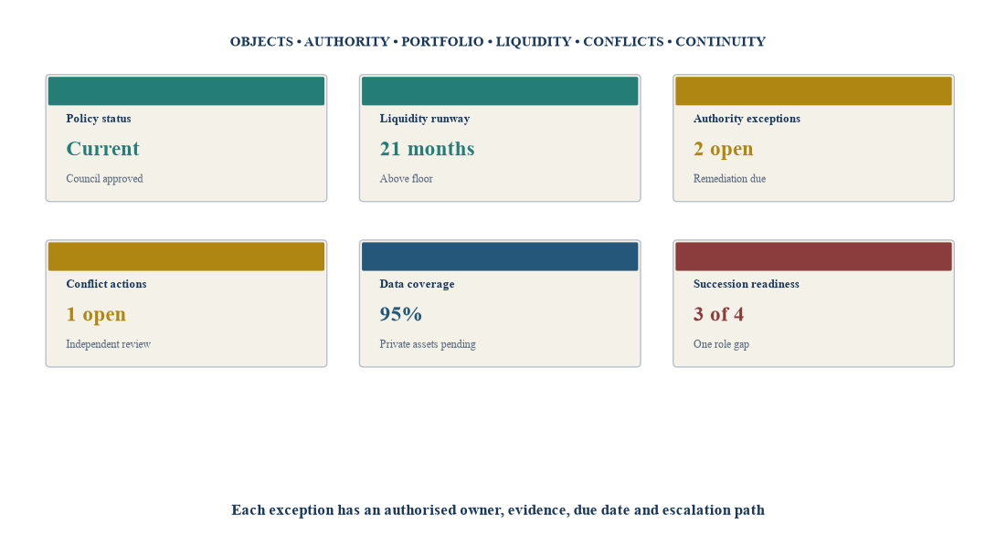 Figure 6. Hypothetical foundation investment-governance dashboard