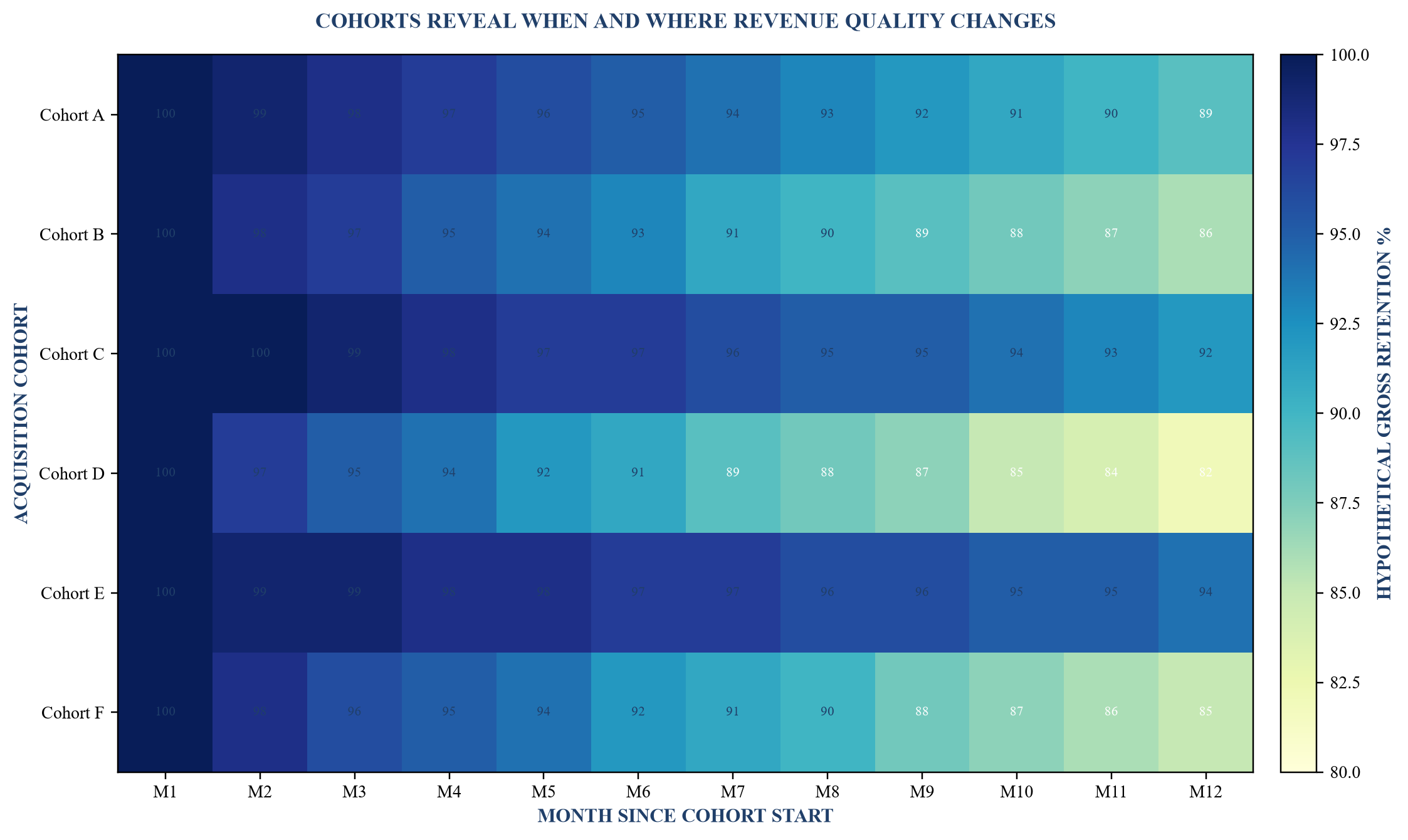 Figure 4. Hypothetical retention cohorts over twelve months