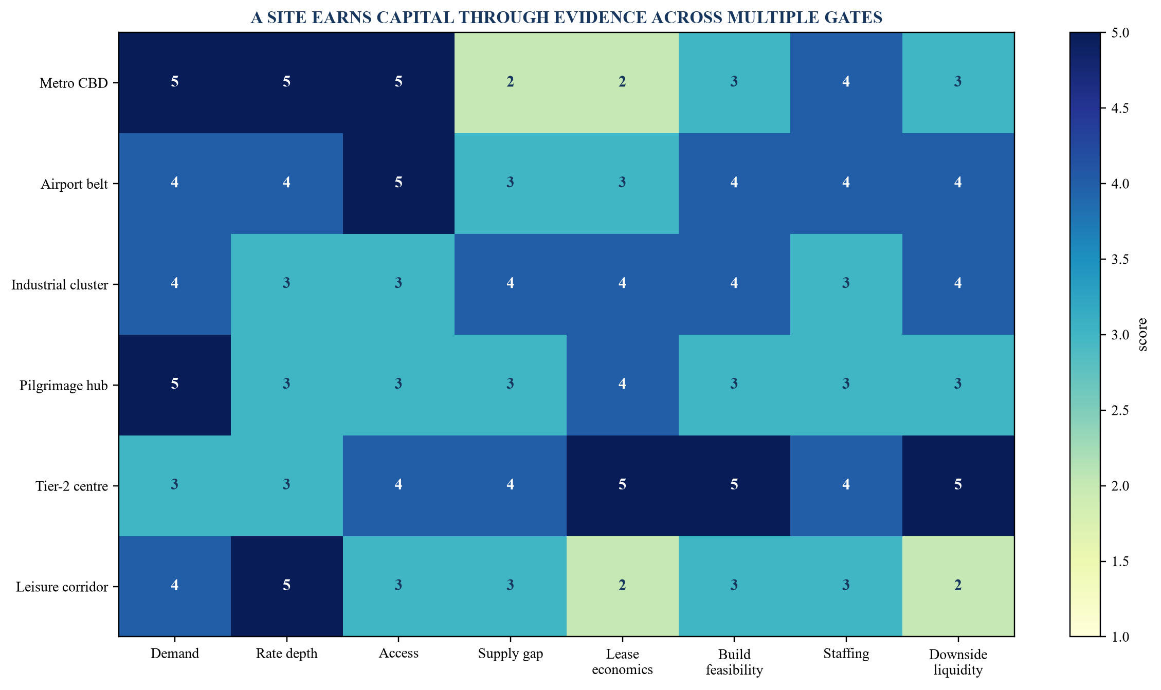 Figure 2. Illustrative site-selection scorecard across six candidate catchments