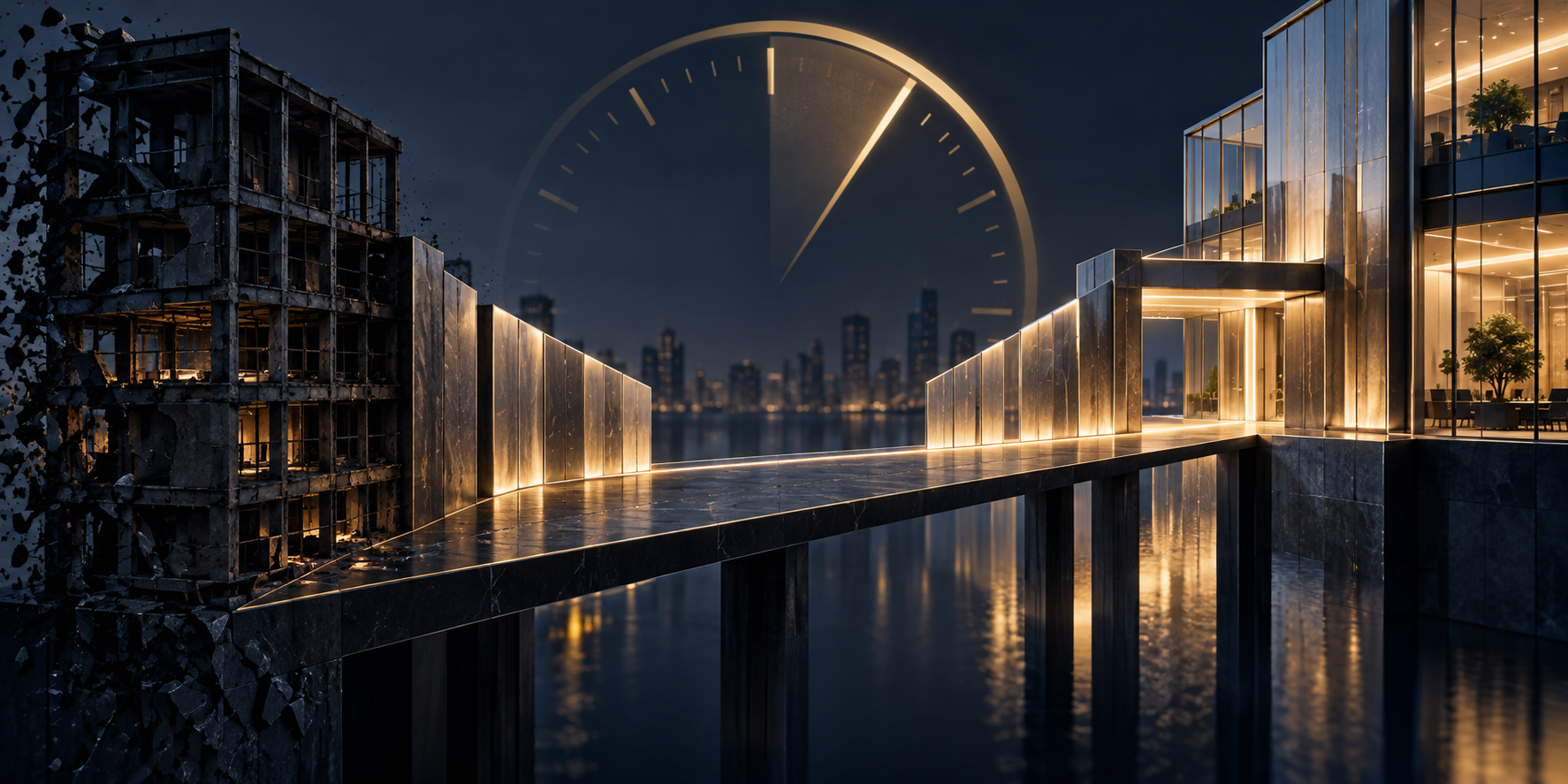 A viable operating business moves through a narrowing, evidence-led transaction corridor toward a funded buyer before liquidity reaches its minimum operating floor.