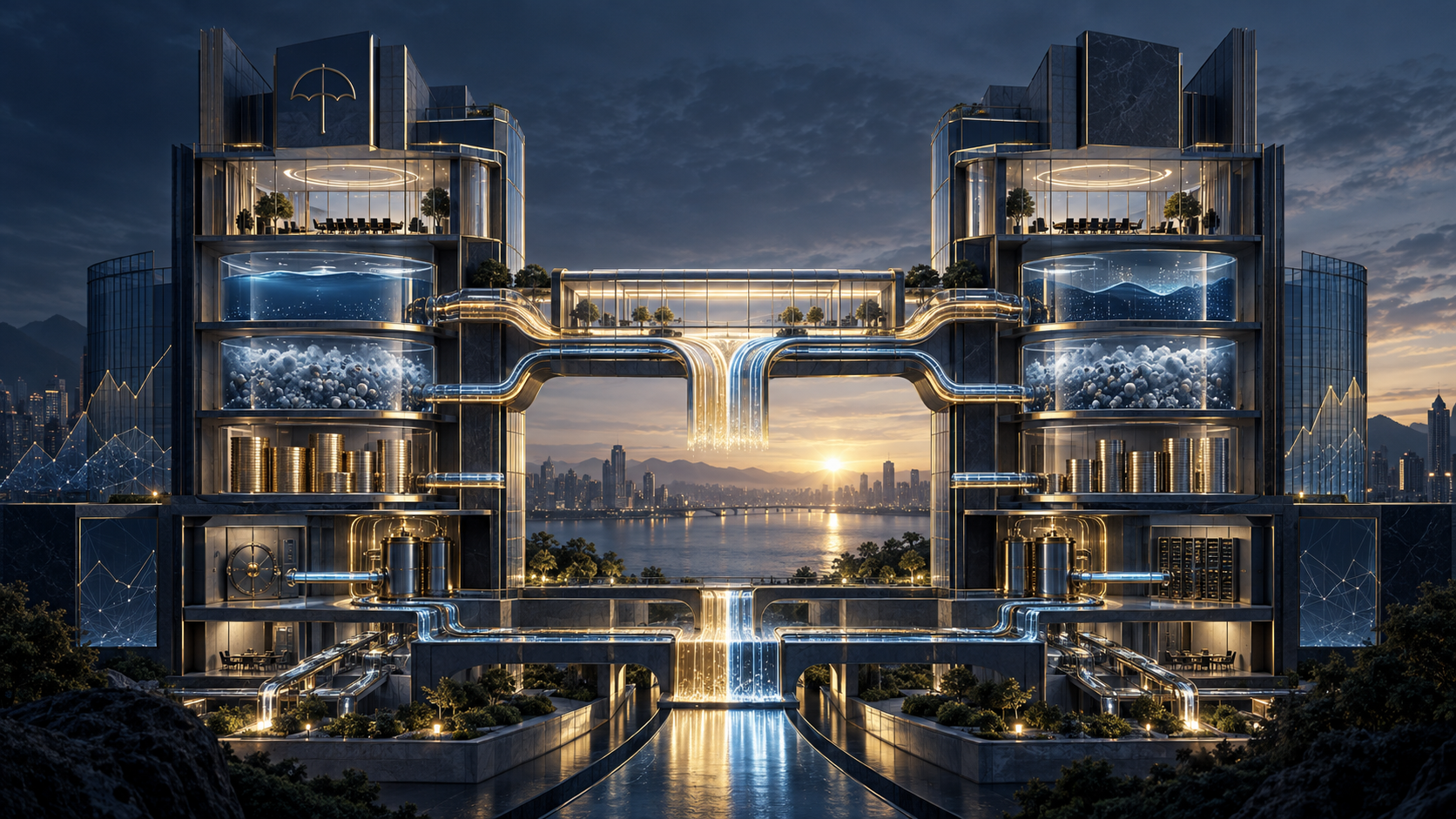 Deux structures d'assurance institutionnelles se connectent via des canaux de capital contrôlé, de réserve et de liquidité, représentant le financement de l'acquisition et l'intégration post-clôture.