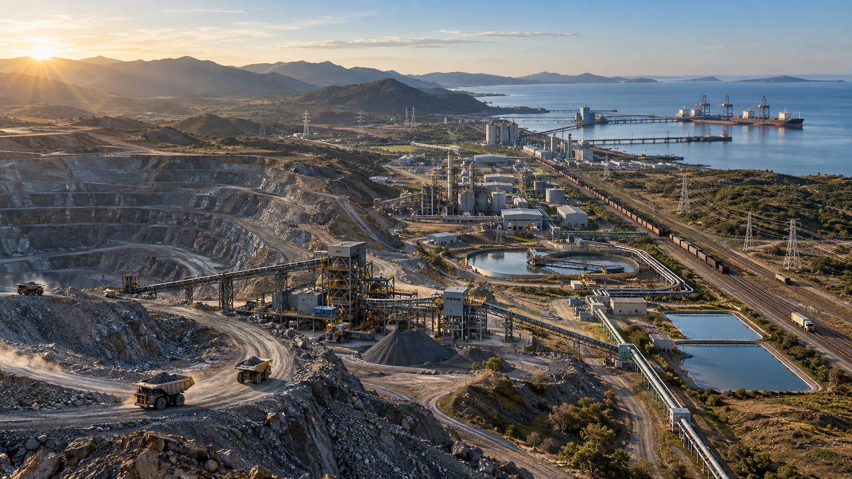 Un corridor de traitement des minéraux reliant les infrastructures minières, de raffinerie, d’électricité, d’eau, ferroviaires et portuaires à travers un seul système investissable.
