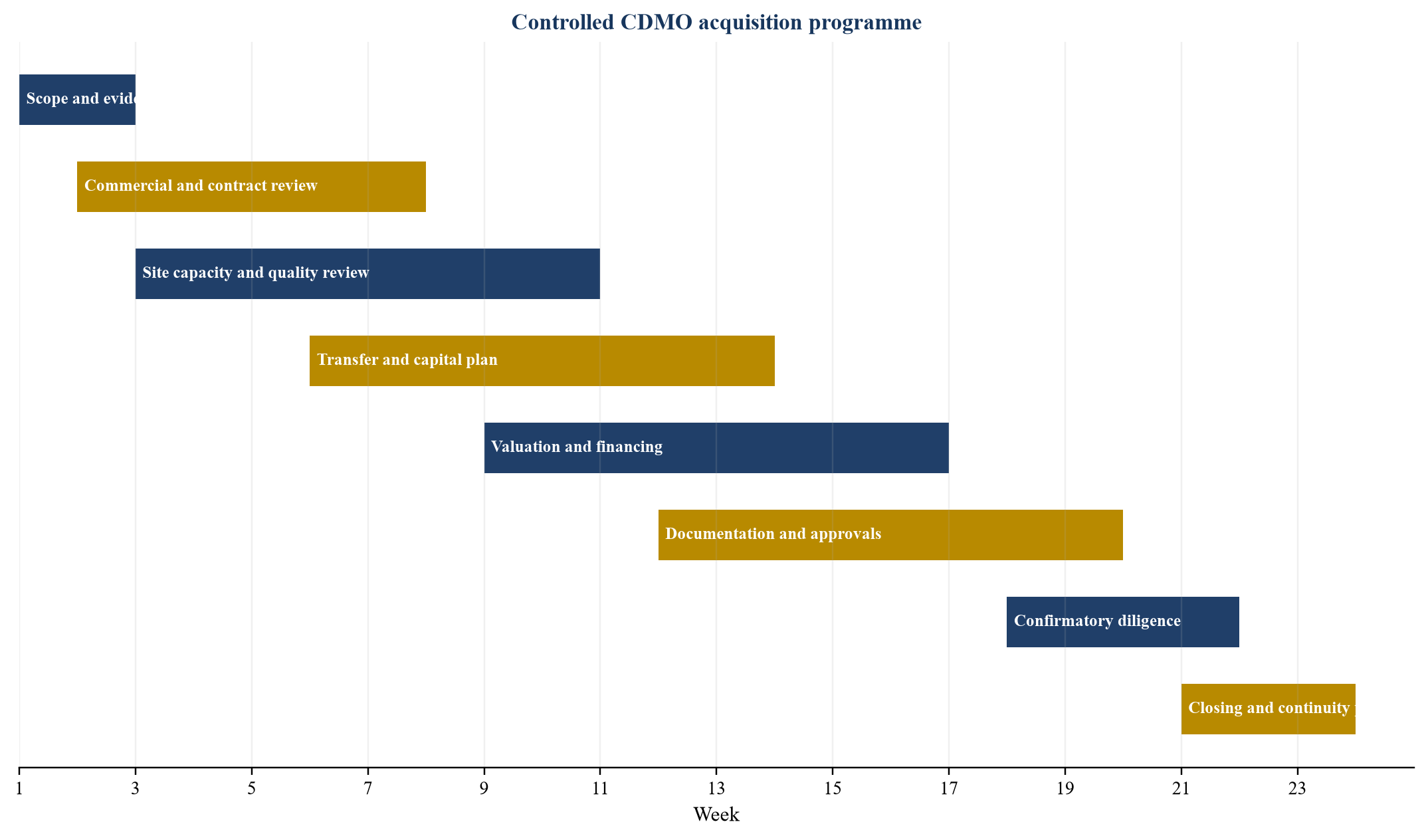 Figure 4. Illustrative twenty-four-week CDMO transaction roadmap