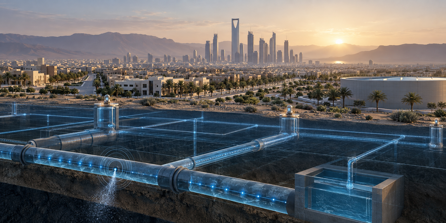 Les réseaux d'eau saoudiens connectent les compteurs de district, les données de pression, la réduction vérifiée des fuites, les obligations de service public et le financement de projets à long terme.