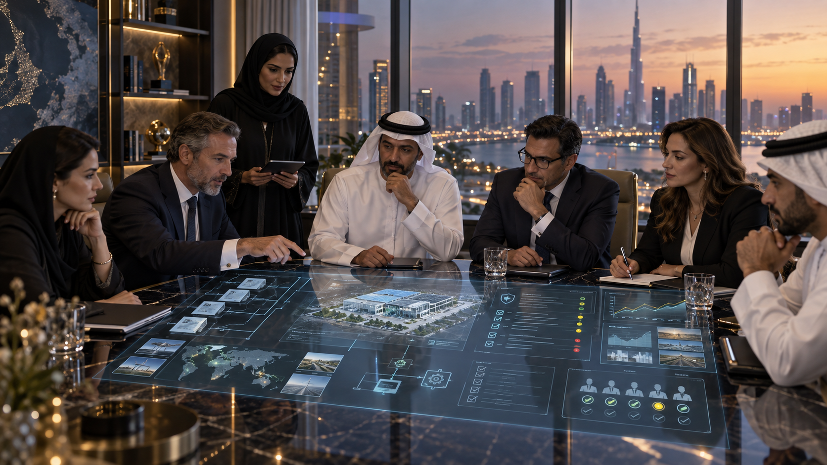A GCC family-office investment committee reviews direct-investment evidence, agent workflows, conflicts and valuation scenarios.