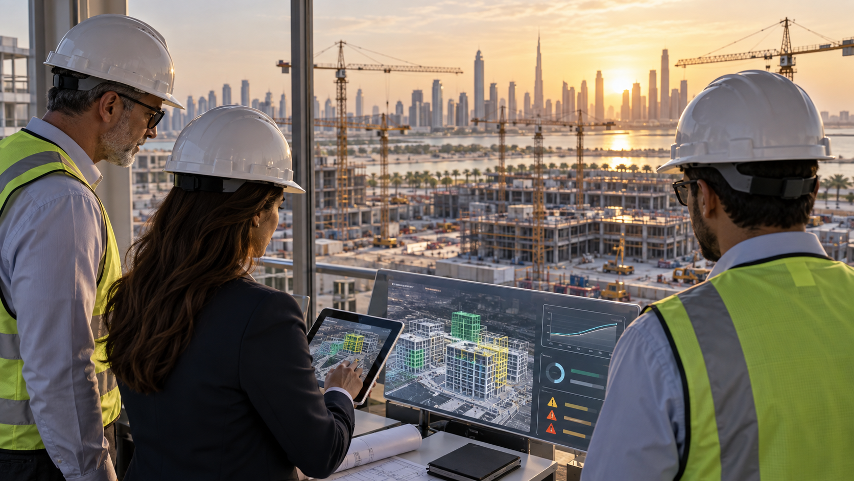 قام مقرض البناء دول مجلس التعاون الخليجي ومساح المراقبة بمراجعة التقدم المحرز في الموقع، وأدلة BIM، وضوابط السحب ومخاطر التكلفة حتى الاكتمال.