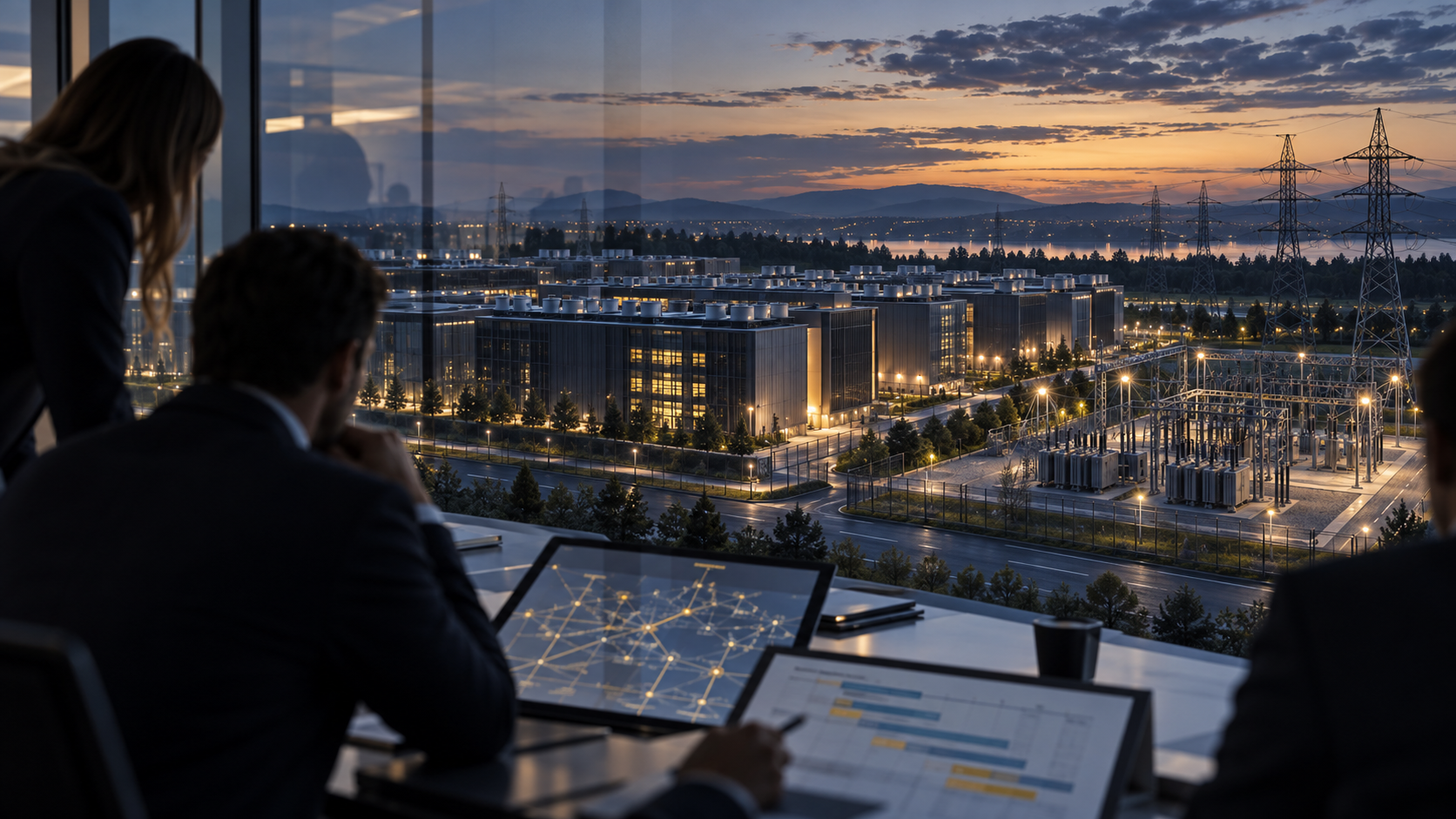 European data-centre acquisition team reviews grid connection evidence, power availability, capacity phasing and transaction value.