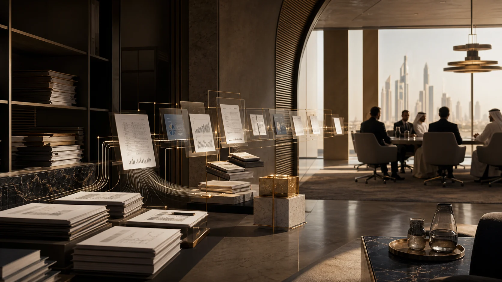 Controlled private-markets data-room evidence flowing toward an investment committee decision