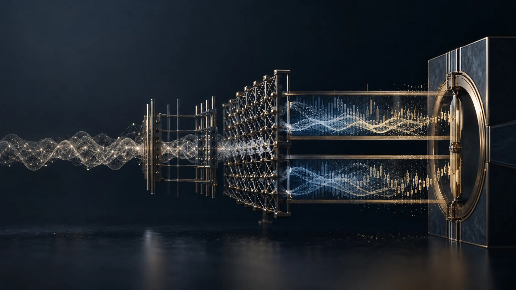 A precision lattice separates a probabilistic quantum signal from two classical market-data benchmark tracks at an institutional evidence gate