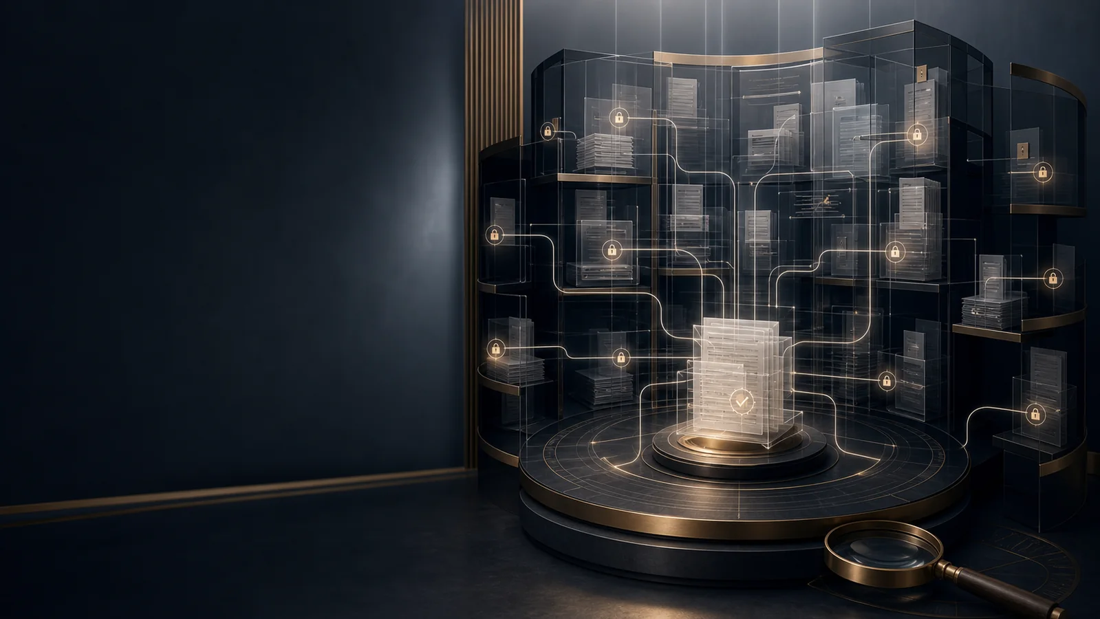 A secure institutional evidence vault connects approved fund documents to one reviewed investor answer