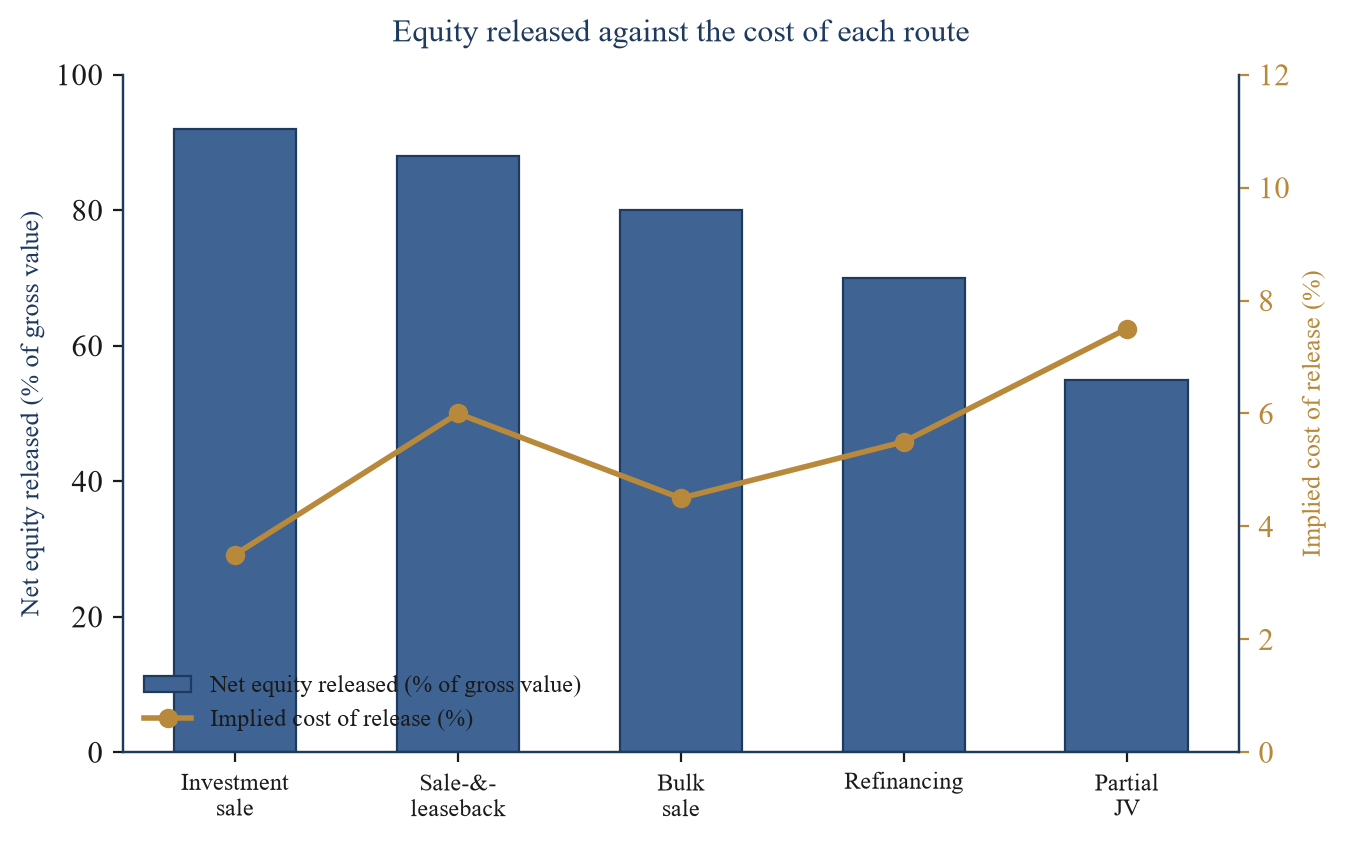 Figure 3. Net equity released against the implied cost of each route